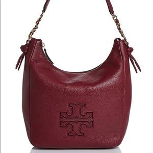 TORY BURCH Dark Merlot Leather Harper Zip Hobo Bag